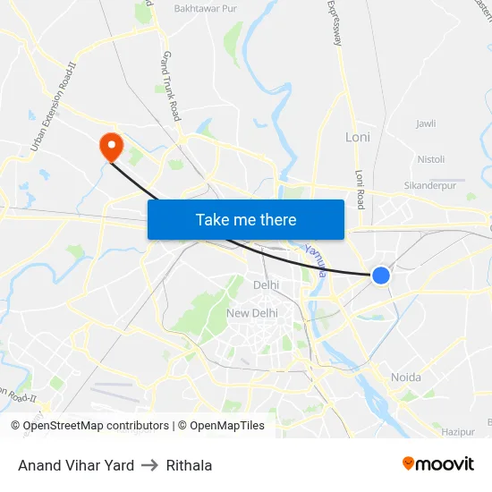 Anand Vihar Yard to Rithala map