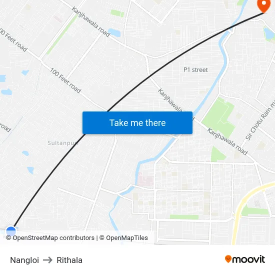 Nangloi to Rithala map