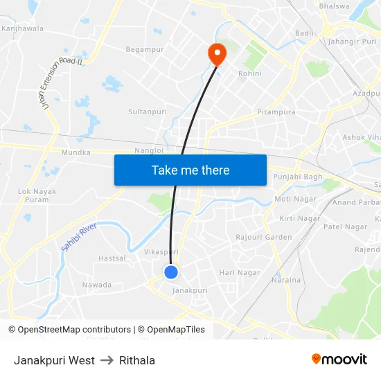 Janakpuri West to Rithala map