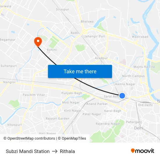 Subzi Mandi Station to Rithala map