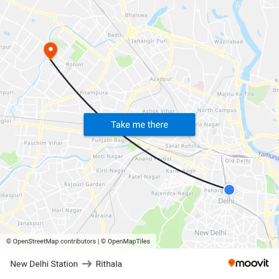 New Delhi Station to Rithala map