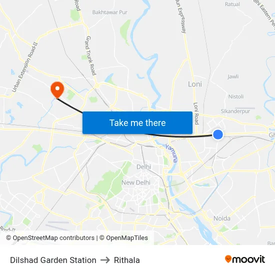 Dilshad Garden Station to Rithala map