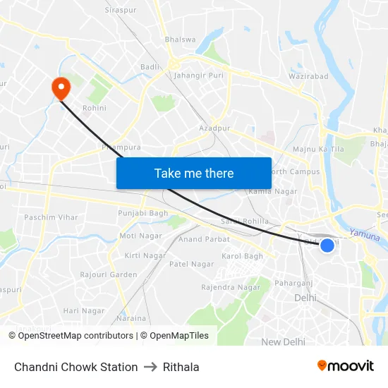 Chandni Chowk Station to Rithala map