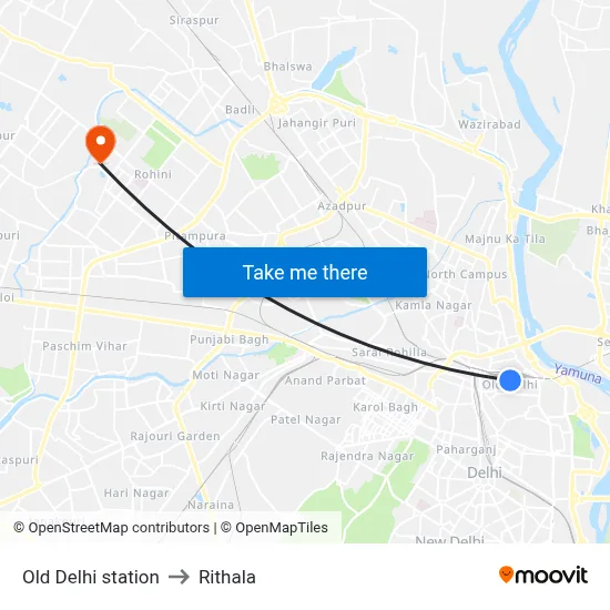 Old Delhi station to Rithala map