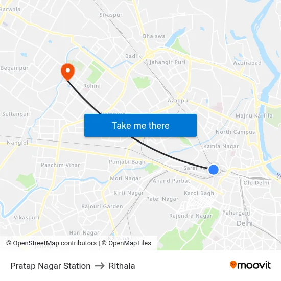 Pratap Nagar Station to Rithala map