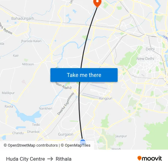 Huda City Centre to Rithala map