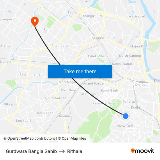 Gurdwara Bangla Sahib to Rithala map