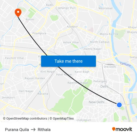 Purana Quila to Rithala map