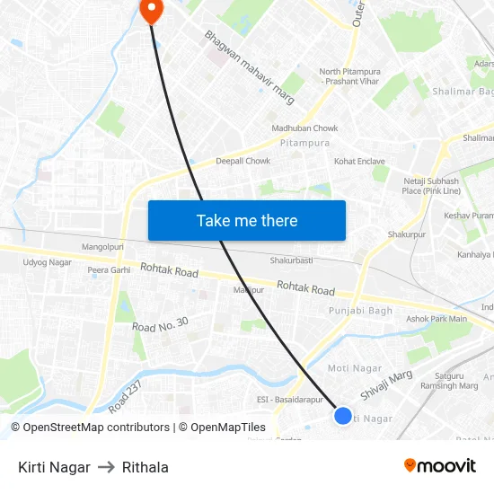 Kirti Nagar to Rithala map
