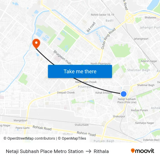 Netaji Subhash Place Metro Station to Rithala map