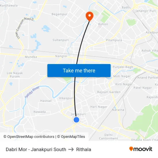 Dabri Mor - Janakpuri South to Rithala map