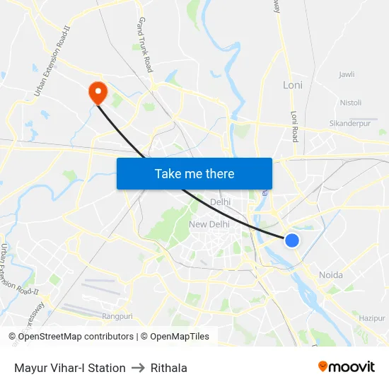 Mayur Vihar-I Station to Rithala map