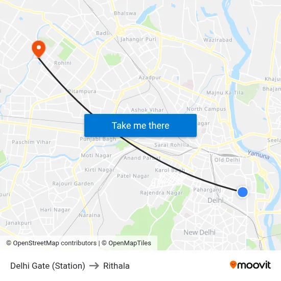 Delhi Gate (Station) to Rithala map