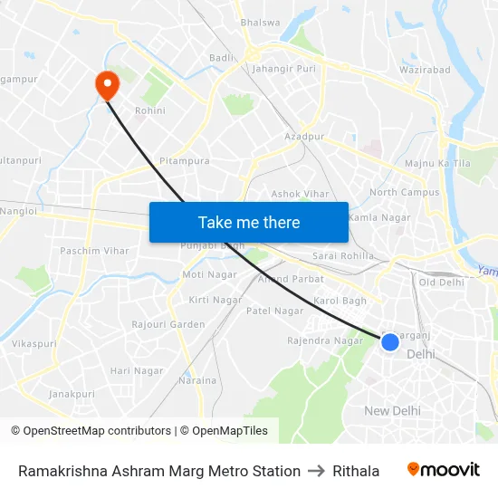 Ramakrishna Ashram Marg Metro Station to Rithala map