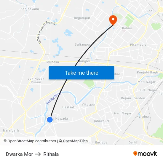Dwarka Mor to Rithala map