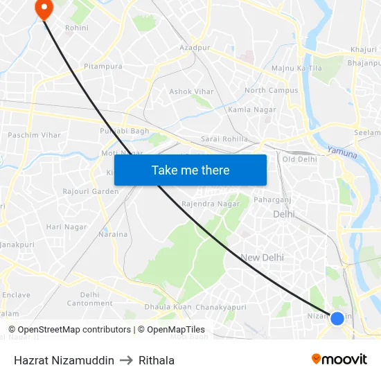 Hazrat Nizamuddin to Rithala map