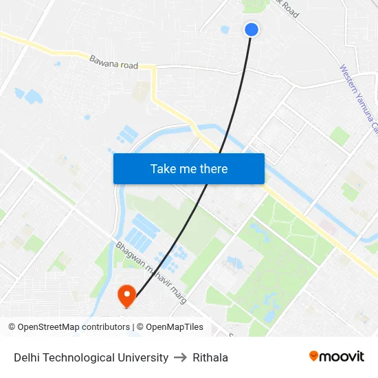 Delhi Technological University to Rithala map