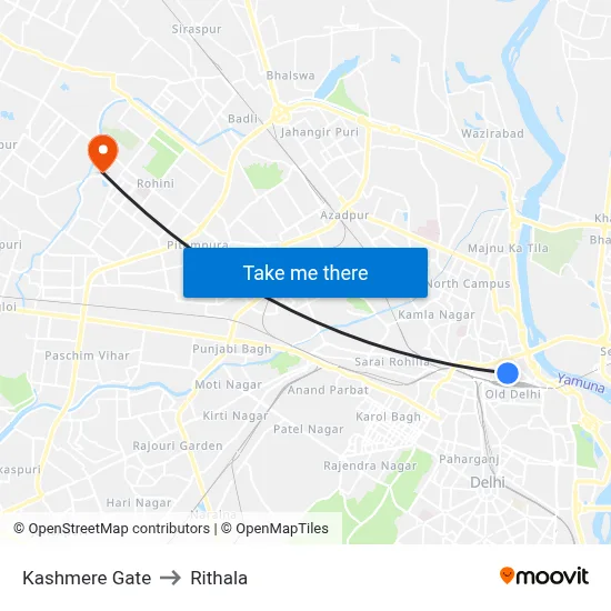 Kashmere Gate to Rithala map