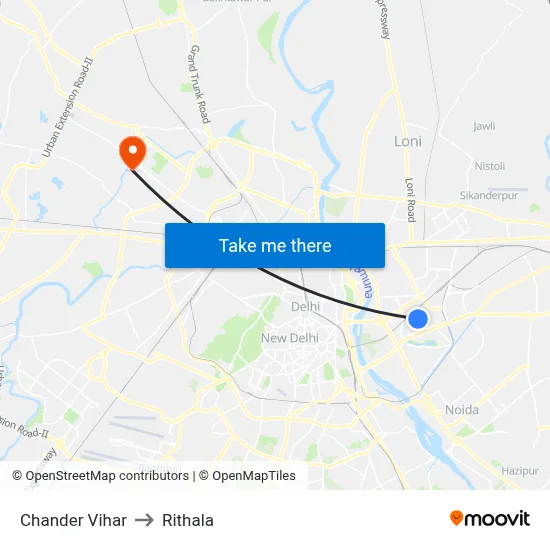 Chander Vihar to Rithala map