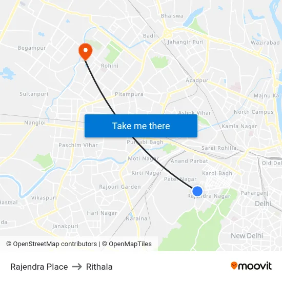 Rajendra Place to Rithala map