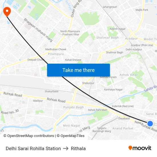 Delhi Sarai Rohilla Station to Rithala map
