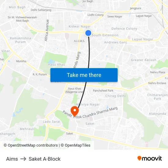 Aims to Saket A-Block map