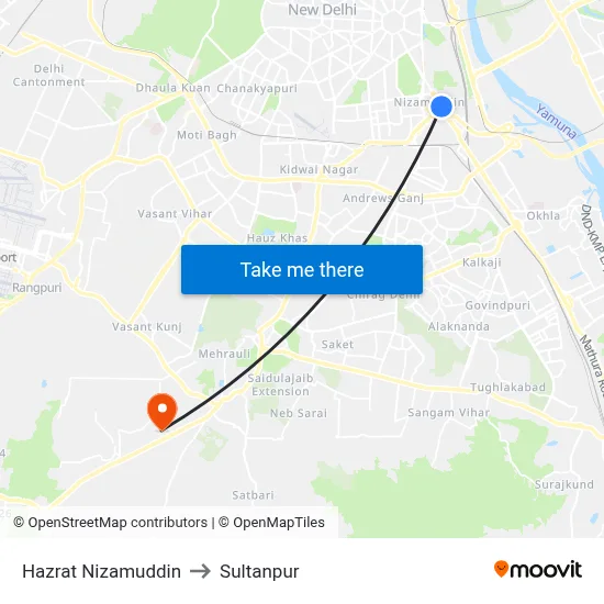 Hazrat Nizamuddin to Sultanpur map