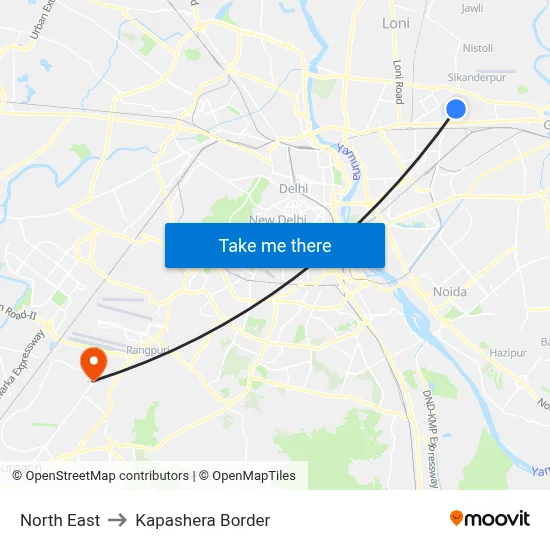 North East to Kapashera Border map