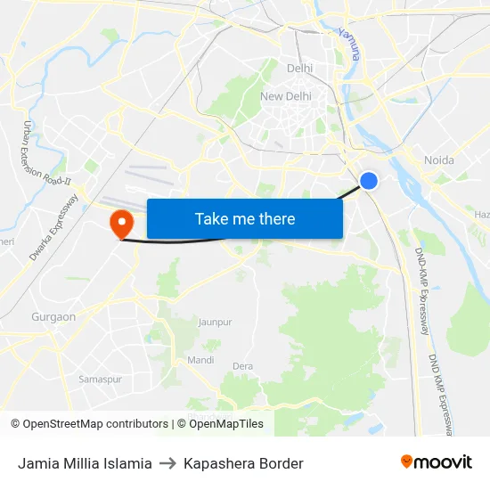 Jamia Millia Islamia to Kapashera Border map