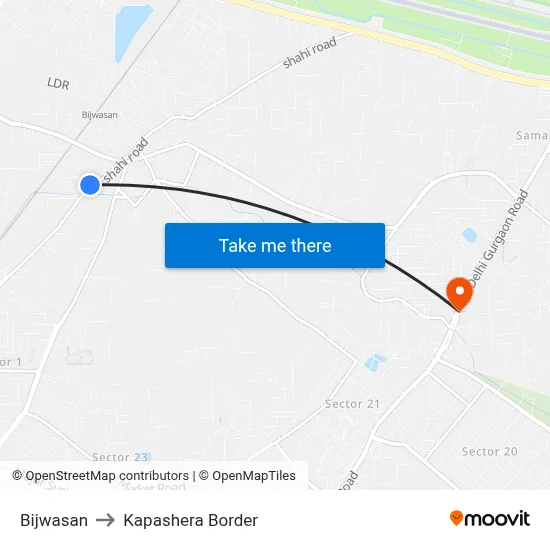 Bijwasan to Kapashera Border map