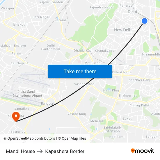 Mandi House to Kapashera Border map