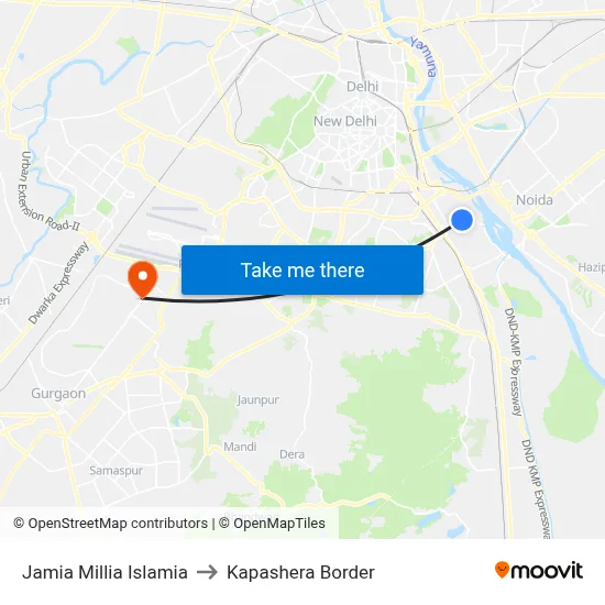 Jamia Millia Islamia to Kapashera Border map