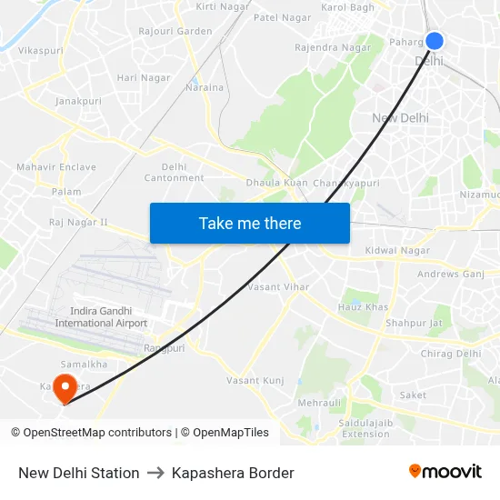 New Delhi Station to Kapashera Border map