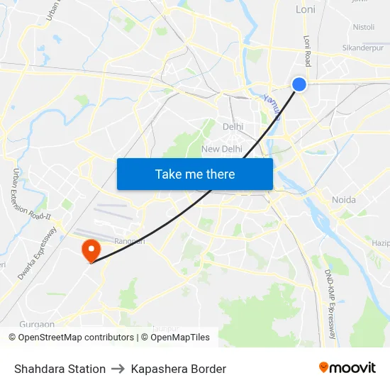 Shahdara Station to Kapashera Border map