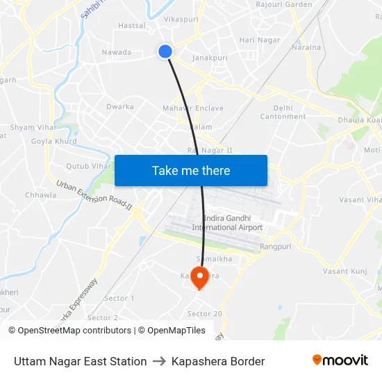 Uttam Nagar East Station to Kapashera Border map