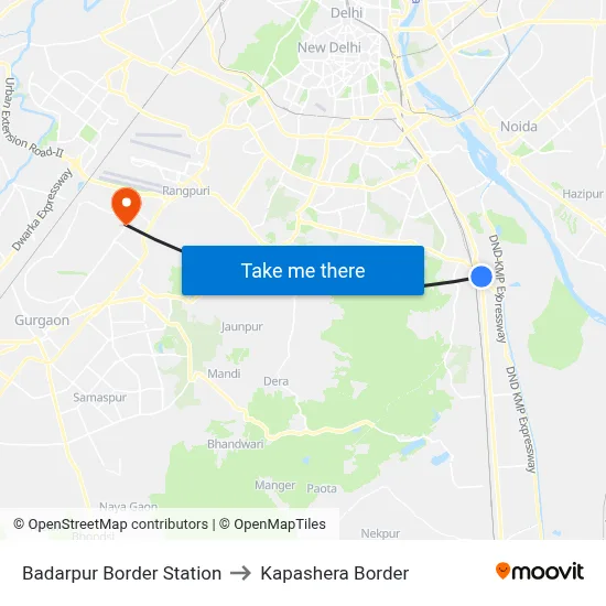Badarpur Border Station to Kapashera Border map