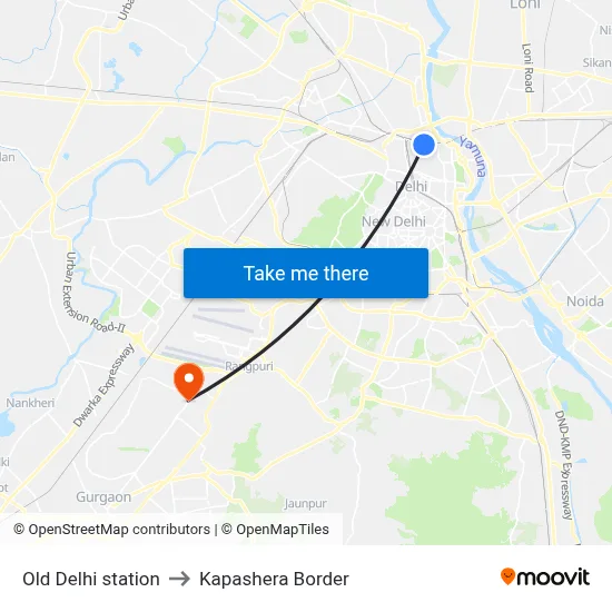 Old Delhi station to Kapashera Border map