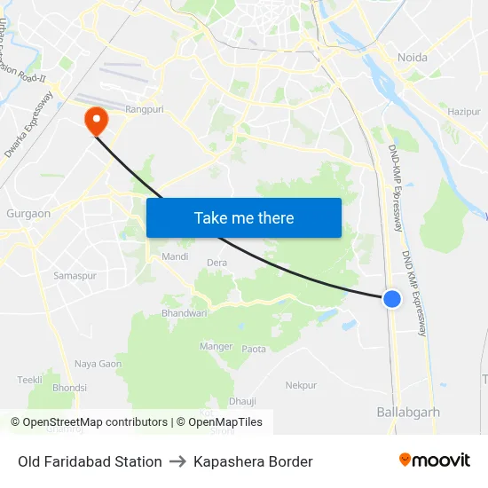 Old Faridabad Station to Kapashera Border map