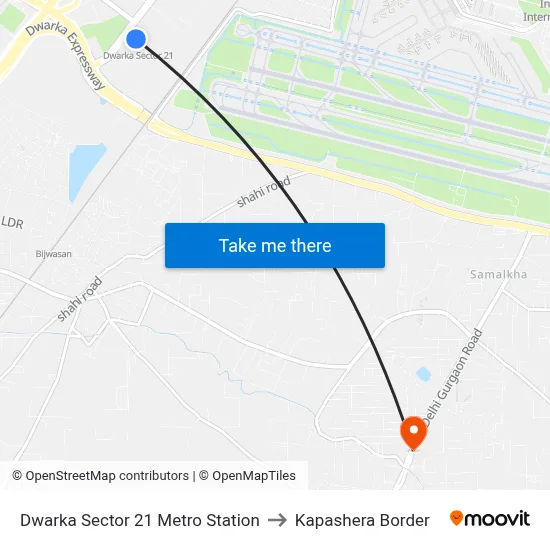 Dwarka Sector 21 Metro Station to Kapashera Border map