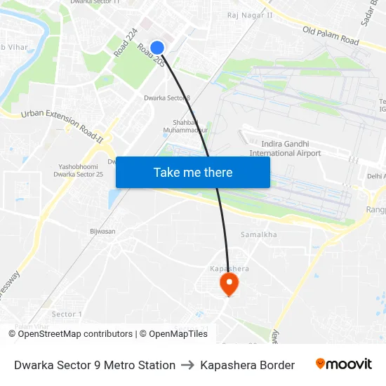 Dwarka Sector 9 Metro Station to Kapashera Border map