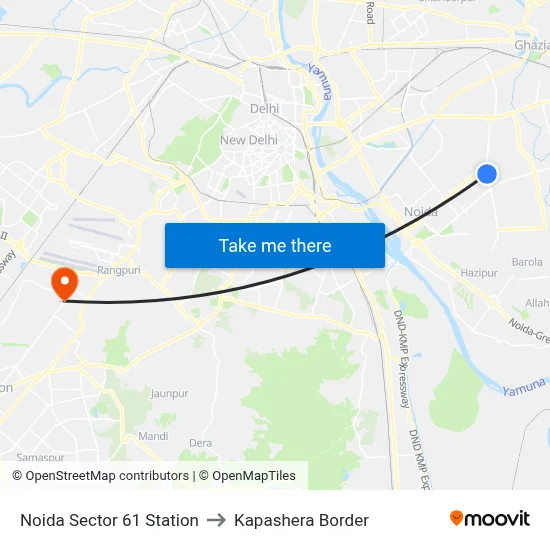 Noida Sector 61 Station to Kapashera Border map