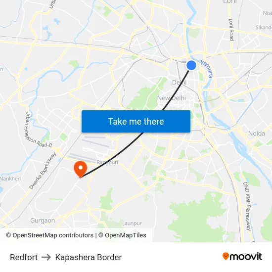 Redfort to Kapashera Border map