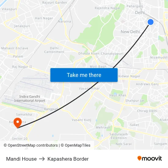 Mandi House to Kapashera Border map