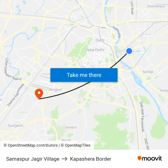 Samaspur Jagir Village to Kapashera Border map