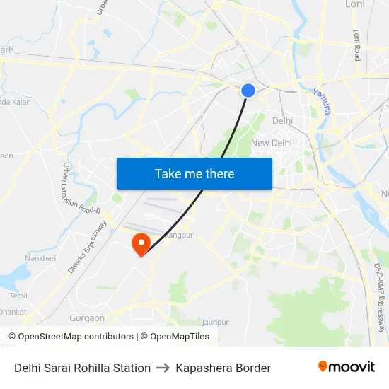 Delhi Sarai Rohilla Station to Kapashera Border map