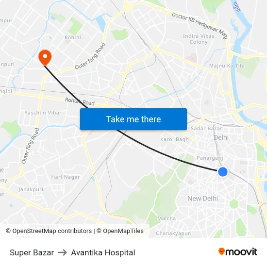 Super Bazar to Avantika Hospital map