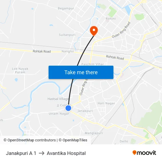 Janakpuri A 1 to Avantika Hospital map