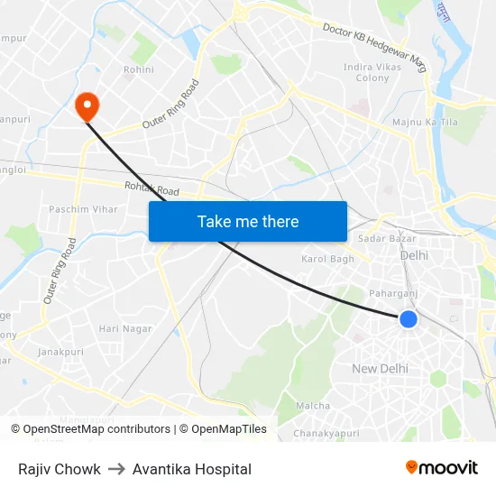Rajiv Chowk to Avantika Hospital map