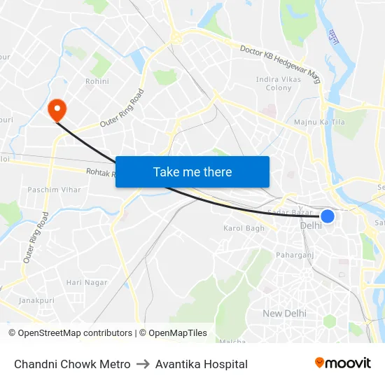 Chandni Chowk Metro to Avantika Hospital map
