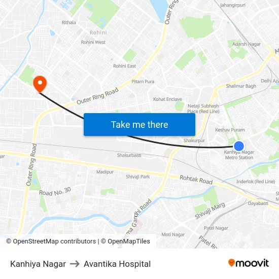 Kanhiya Nagar to Avantika Hospital map